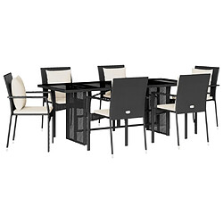 vidaXL Ensemble à manger de jardin coussins 7pcs Noir Résine tressée