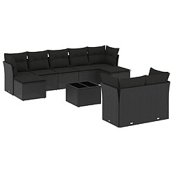 Maison Chic Salon de jardin 10 pcs avec coussins | Ensemble de Table et chaises | Mobilier d'Extérieur noir résine tressée -GKD25387