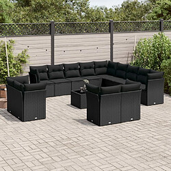 Maison Chic Salon de jardin avec coussins 14 pcs | Ensemble de Table et chaises | Mobilier d'Extérieur noir résine tressée -GKD63146