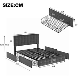 Acheter ComfortXL Lit Avec Rangement Et Tête De Lit Réglable En Hauteur, (140*200 Cm, Gris)