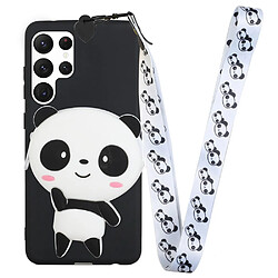 Coque en silicone motif animal de dessin animé avec lanière Blanc/panda pour votre Samsung Galaxy S22 Ultra 5G