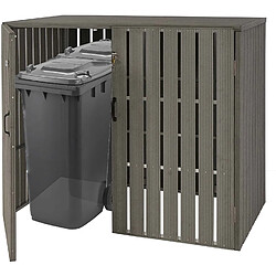 Decoshop26 Abri de poubelles extérieur conteneurs à ordures jusqu'à 4 bacs 115x140x100 cm en métal aspect bois extensible gris 04_0005609