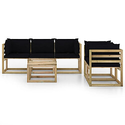 Avis Maison Chic Salon de jardin 6 pcs + coussins - Mobilier/Meubles de jardin - Table et chaises d'extérieur noir -MN32947