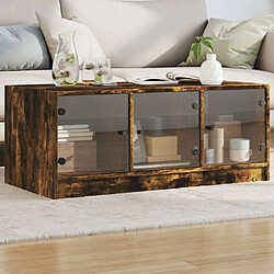 Maison Chic Table basse pour salon | Table à café avec portes en verre chêne fumé 102x50x42 cm -GKD22949