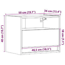 vidaXL Table de chevet murale avec lumières LED gris béton pas cher