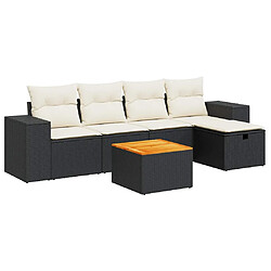 vidaXL Salon de jardin 6 pcs avec coussins noir résine tressée