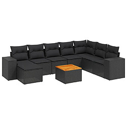 Maison Chic Ensemble Tables et chaises d'extérieur 9 pcs avec coussins,Salon de jardin noir résine tressée -GKD370625