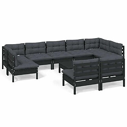 Maison Chic Salon de jardin 10 pcs + coussins - Mobilier/Meubles de jardin - Table et chaises d'extérieur Noir Bois de pin solide -MN20803