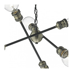 Luminaire Center Suspension Brigade noir mat et laiton antique 6 ampoules