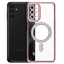 Avizar Coque Diamant pour Samsung A13 5G et A04s MagSafe Contour Strass Rose Champagne