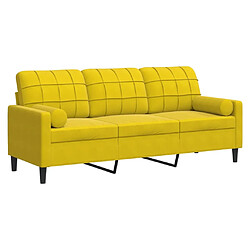 vidaXL Canapé 3 places avec oreillers décoratifs jaune 180 cm velours