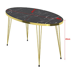 Helloshop26 Table basse ovale 43 x 90 x 50 cm marbre noir or 03_0008511