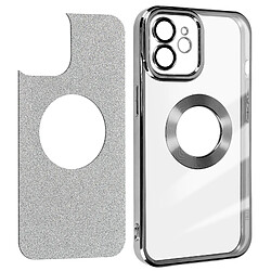 Avizar Coque pour iPhone 12 Paillette Amovible Silicone Gel Série Protecam Spark Argent