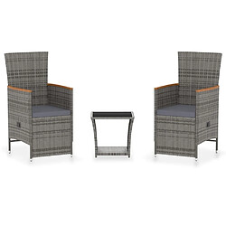 Maison Chic Salon de jardin 3 pcs + coussins - Mobilier/Meubles de jardin - Table et chaises d'extérieur Résine tressée Gris -MN95624