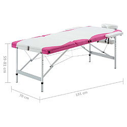 vidaXL Table de massage pliable 3 zones Aluminium Blanc et rose pas cher