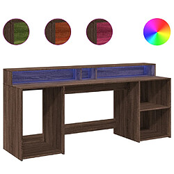 Helloshop26 Bureau table poste de travail meuble d'ordinateur informatique étude et lumières LED chêne bois d'ingénierie brun 02_0023790