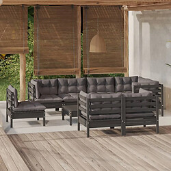 vidaXL Salon de jardin 9 pcs avec coussins Noir Bois de pin massif