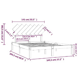 vidaXL Cadre de lit sans matelas noir 140x200 cm bois massif pas cher