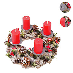 Mendler Couronne de l'Avent HWC-H50, décoration, arrangement de Noel, bois, rond Ø 33cm ~ avec 4 bougies rouges