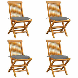 Maison Chic Lot de 4 Chaises de jardin,Fauteuil d'extérieur avec coussins gris Bois de teck massif -MN39670