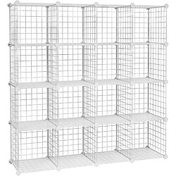 Helloshop26 Armoire de rangement étagère panneaux en treillis 4 niveaux 4 rangs grande capacité maillet en caoutchouc offert dimensions 123 x 31 x 123 cm (l x l x h) blanc 12_0000703