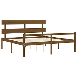 Maison Chic Lit adulte - Cadre Structure de lit avec tête de lit Contemporain marron miel 200x200cm bois massif -MN24802 pas cher