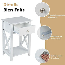 Helloshop26 Lot de 2 table de chevet avec tiroir et étagère ouverte table de nuit 40 x 30 x 61,5 cm table d'appoint pour salon chambre bureau blanc 20_0008769