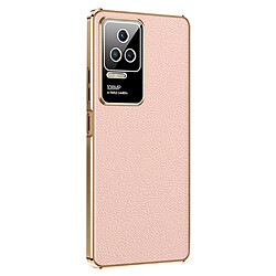 Coque en TPU + cuir véritable électroplaqué, rose pour votre Xiaomi Redmi K50/Redmi K50 Pro