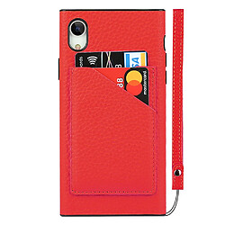 Coque en TPU + cuir véritable anti-chute, texture litchi noir avec porte-cartes rouge pour votre Apple iPhone XR 6.1 pouces