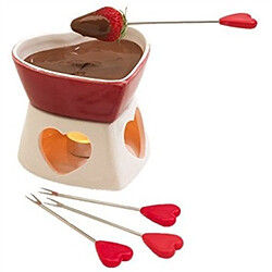 Totalcadeau Fondue en chocolat en céramique en forme de cœur rouge 4 piques