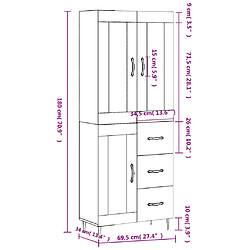 vidaXL Buffet haut Blanc brillant 69,5x34x180 cm Bois d'ingénierie pas cher