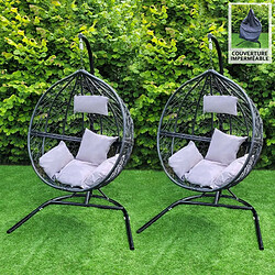 Monstershop Chaise Suspendue en Rotin Noir x 2