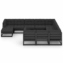 Maison Chic Salon de jardin 11pcs + coussins - Mobilier/Meubles de jardin - Table et chaises d'extérieur Noir Bois de pin massif -MN27533