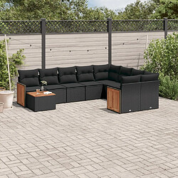 Maison Chic Salon de jardin 10 pcs avec coussins | Ensemble de Table et chaises | Mobilier d'Extérieur noir résine tressée -GKD72394