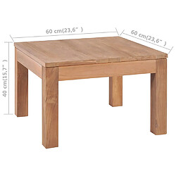 vidaXL Table basse Bois de teck et finition naturelle 60x60x40 cm pas cher