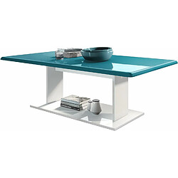 Mpc Table Basse En Blanc Avec Plateau De Dessus En Turquoise Haute Brillance 40 X 120 X 70