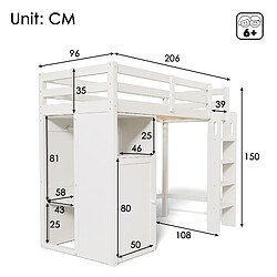 ComfortXL Lit mezzanine enfant avec armoire et étagères, sommier à lattes et protection, 90x200 cm, blanc pas cher