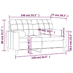 vidaXL Canapé 2 places avec oreillers jaune clair 140 cm tissu pas cher