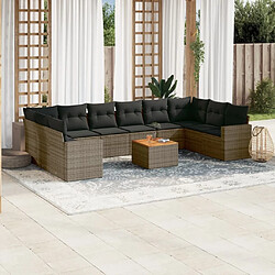 Maison Chic Salon de jardin 11 pcs avec coussins | Ensemble de Table et chaises | Mobilier d'Extérieur gris résine tressée -GKD21173