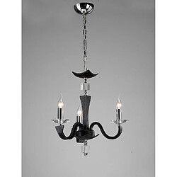 Luminaire Center Suspension Nardini 3 Ampoules chrome poli/Faux cuir noir/cristal