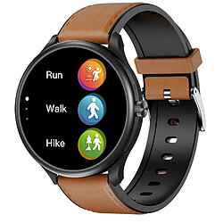 Yonis Montre Connectée Cuir Café IP67 Appels Bluetooth