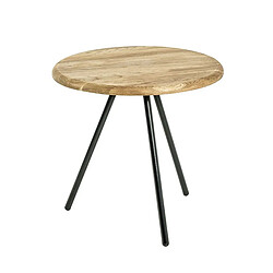 Pegane Table d'appoint coloris chêne- noir en acier - H 40 x Ø 40 cm