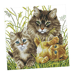 Kit de broderie au point de croix estampé bricolage - Motif de chat 14CT 34x34cm pas cher