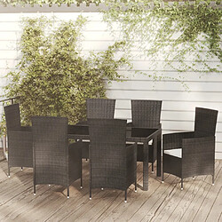 vidaXL Salon de jardin 7 pcs avec coussins résine tressée noir