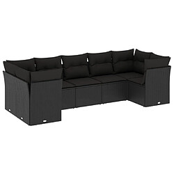 vidaXL Salon de jardin 7 pcs avec coussins noir résine tressée