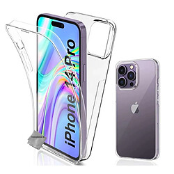 Htdmobiles Coque pour Apple iPhone 14 Pro - housse etui silicone gel fine 360 integrale (avant et arriere) + film ecran - TRANSPARENT