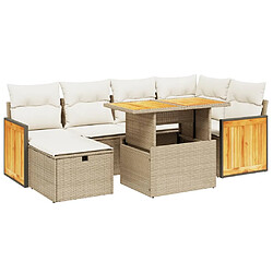 vidaXL Salon de jardin avec coussins 7 pcs beige résine tressée