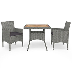 Salle à dîner de jardin 3 pcs,Table et chaise à manger Gris Résine tressée et acacia -MN98973