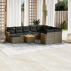 Maison Chic Salon de jardin 11 pcs avec coussins | Ensemble de Table et chaises | Mobilier d'Extérieur gris résine tressée -GKD95991