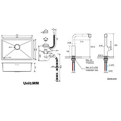 Acheter Auralum MAX Évier Cuisine 1 Bac 70*44*19CM,à Encastrer/Fleur/Sous-Plan,avec Siphon/Trop-Plein,Brossé +Robinet de Cuisine Inox Extractible Rotatif